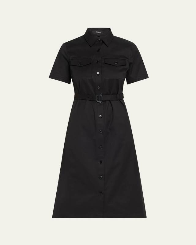 Short-Sleeve Military Chino Midi Dress